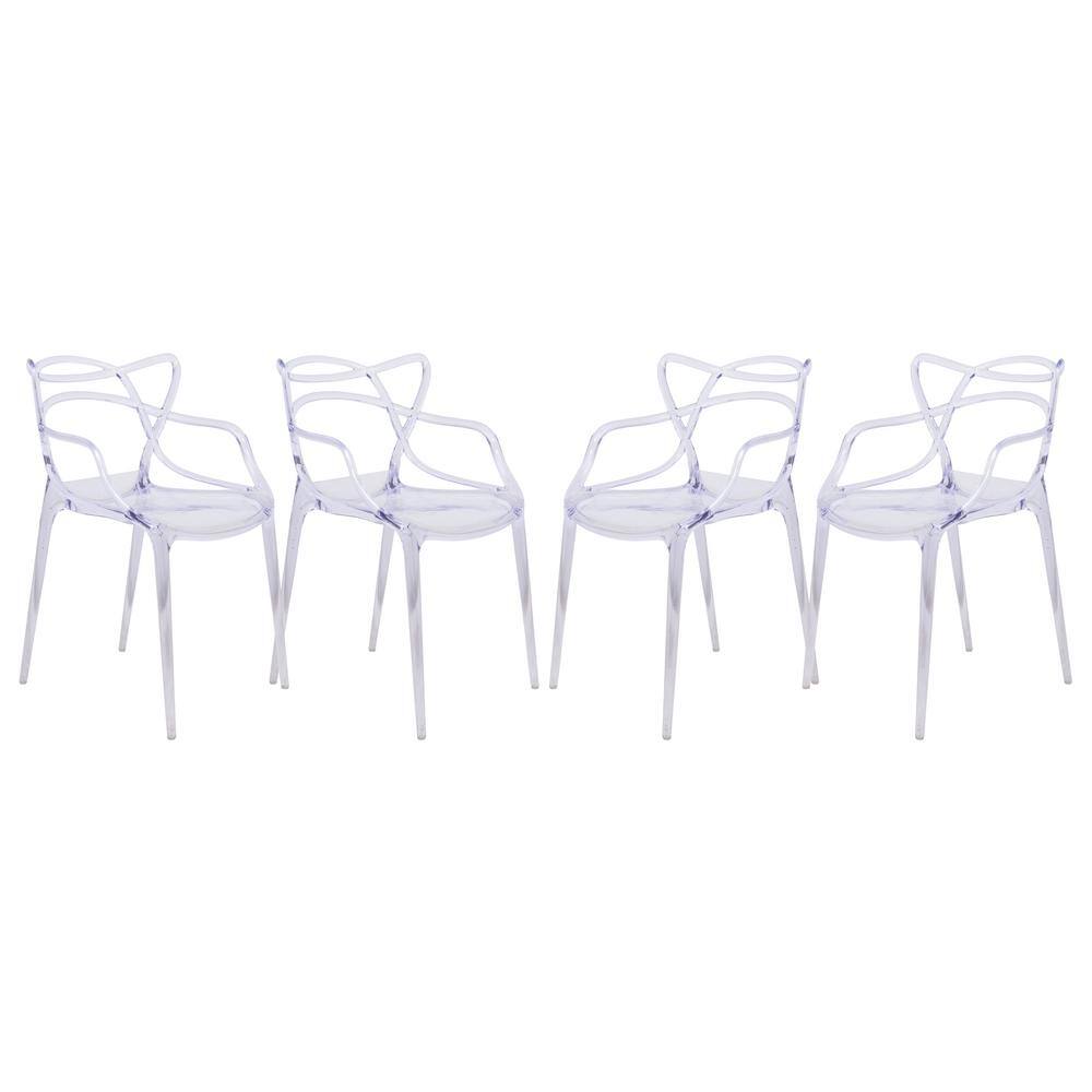 Leisuremod Milan Clear Modern Plastic Wire Design Arm Chair Set of 4