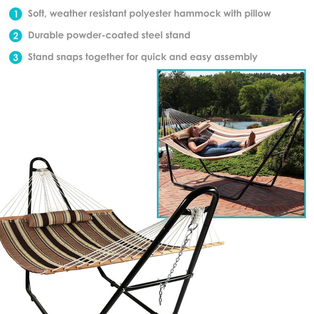 Sandy Beach Quilted Polyester Hammock with Black Steel Stand