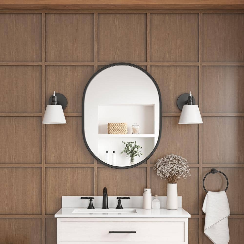 Emmeline 24 in. W x 32 in. H Oval Framed Wall Mount Bathroom Vanity Mirror in Black price history on PriceWatchPro