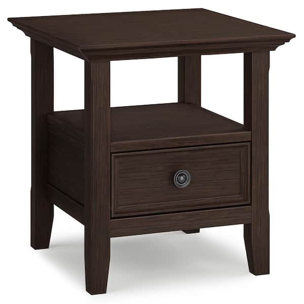 Simpli Home Amherst 19 in. Wide Farmhouse Brown Solid Wood Square Traditional End Table