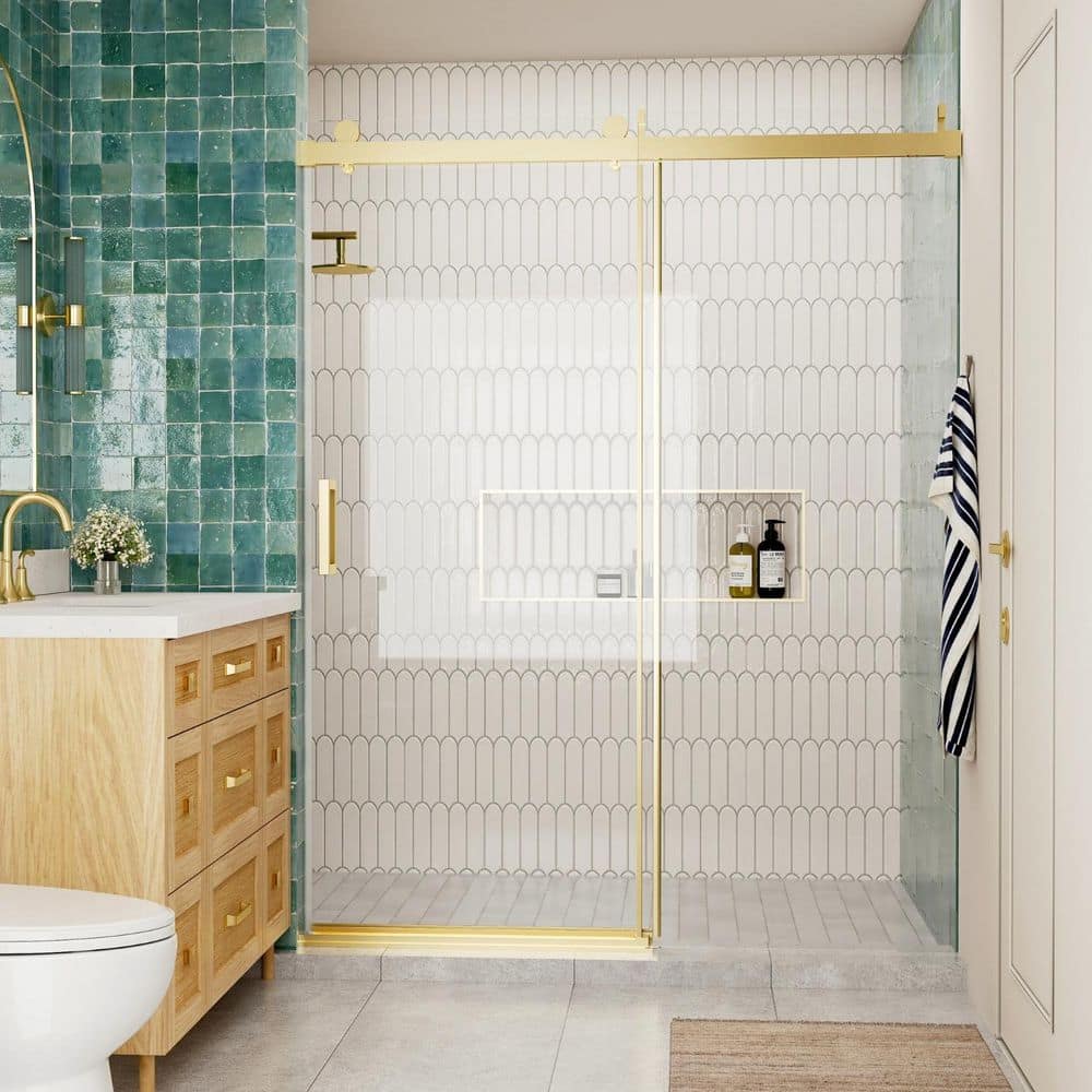 Los Flexi 56-60 in. W x 76 in. H Frameless Single Sliding Shower