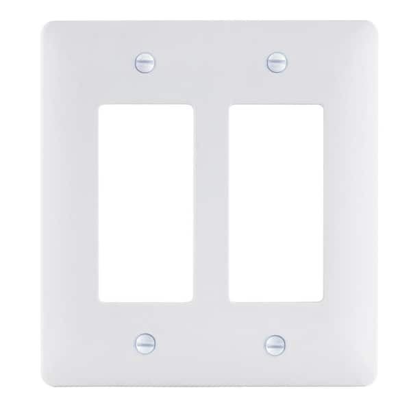 Commercial Electric 2-Gang Rocker/Rocker Midway/Maxi Sized Plastic Wall Plate, White (Textured/Paintable Finish)
