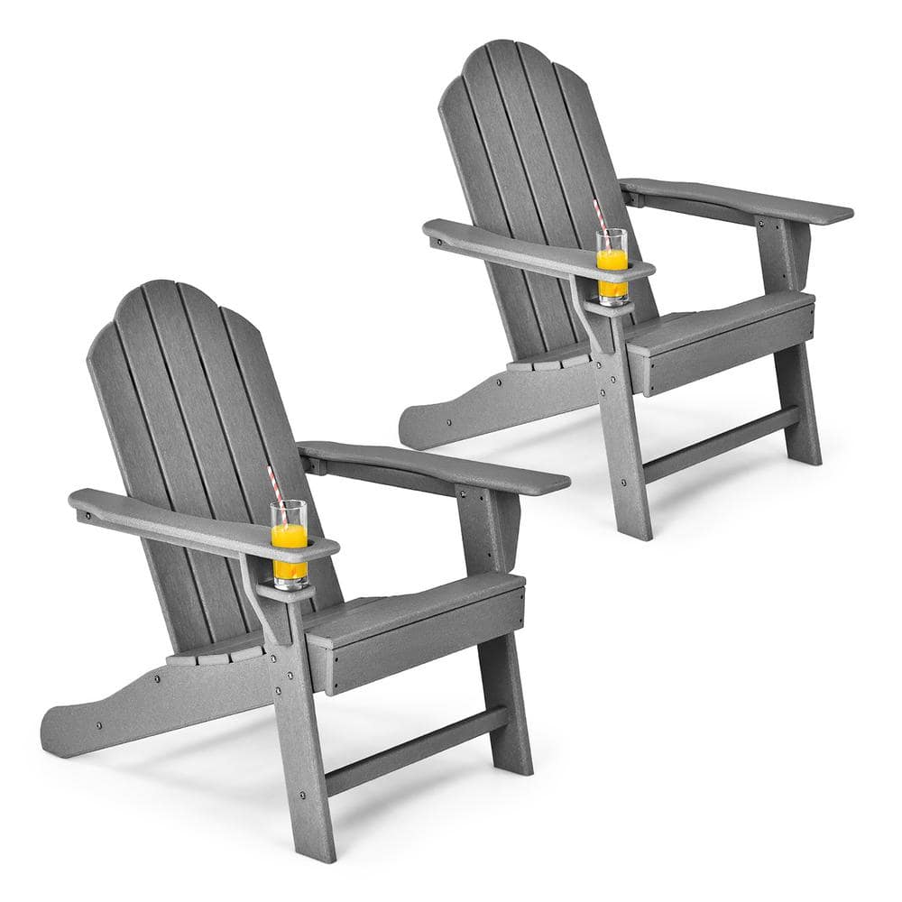 Costway Grey Plastic Patio Adirondack Chair WeatherResistant Garden