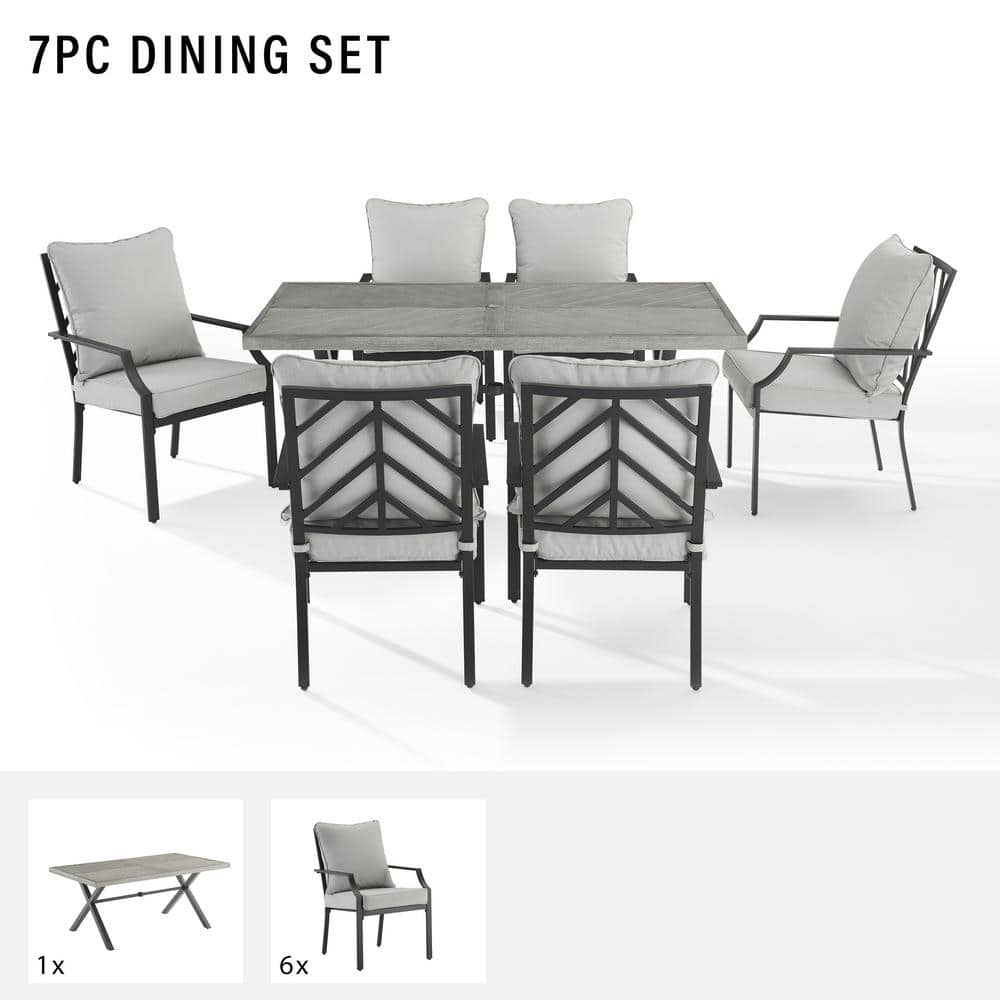 Otto 7-Piece Matte Black and Gray Outdoor Dining Set