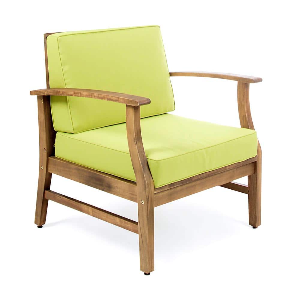 Green Armrest Acacia Wood Outdoor Lounge Chair with Green Cushion (1-Pack)