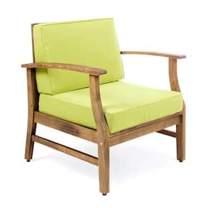 Green Armrest Acacia Wood Outdoor Lounge Chair with Green Cushion (1-Pack)