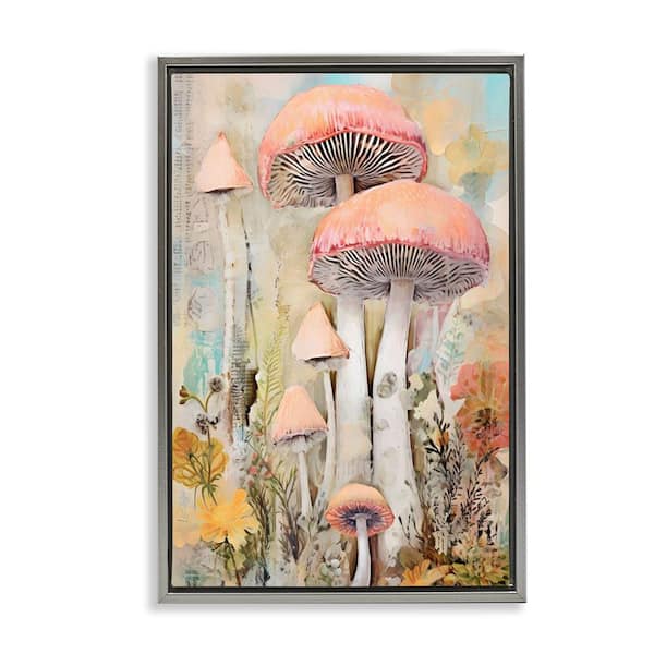 Stupell Industries Soft Collaged Mushrooms by LSR Design Studio Gray Floater Frame Nature Graphic Art Print 31 in. x 21 in.