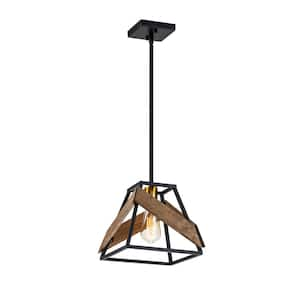 Elk 1-Light Black Finish with Vintage Wood Modern Farmhouse Cage Mini Pendant