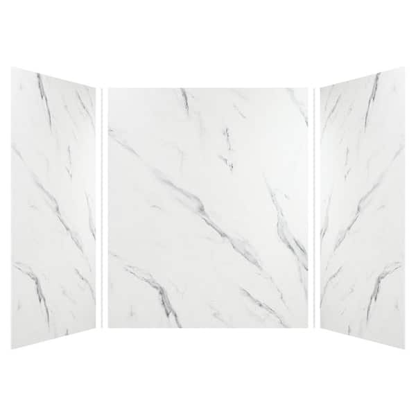 Expressions 60 in. x 60 in. x 72 in. 3-Piece Easy Up Adhesive Alcove Shower Wall Surround in Bianca