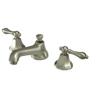 Metropolitan 8 in. Widespread 2-Handle Bathroom Faucets with Brass Pop-Up in Brushed Nickel