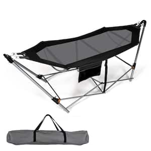7.5 ft. Folding Portable Hammock Free Standing Hammock Bed W/Stand-Folds Carrying Bag Anti-Slip Buckle in Black