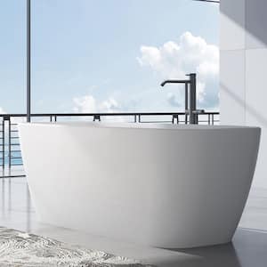 59 in. Acrylic Double Slipper Flatbottom Tub Freestanding Bathtub Rectangular Soaking Bathtub in White