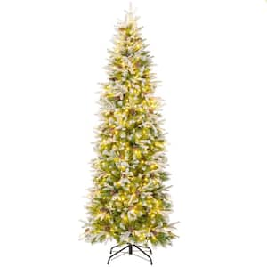 7.5 ft. Flocked Christmas Tree with 913 PE PVC Branch Tips 350 Warm White LED Lights