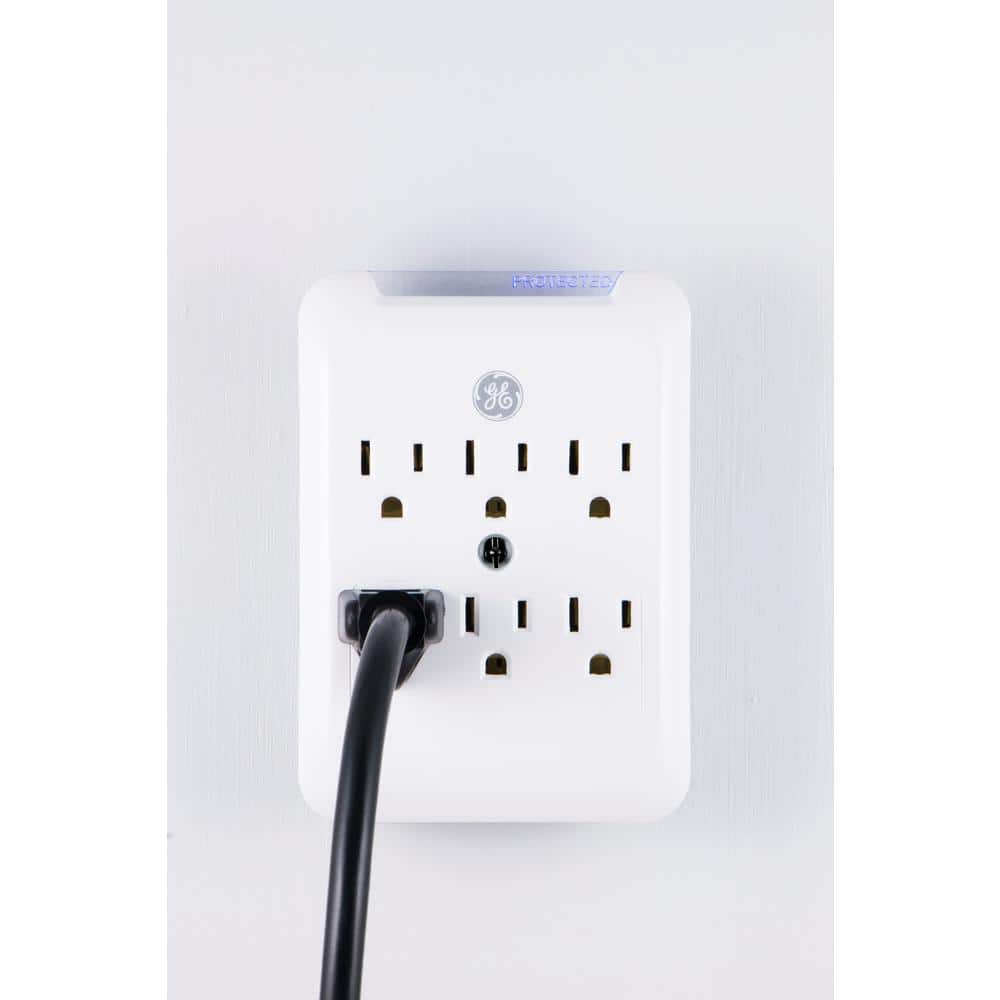 White 6-Outlet Surge Protector Wall Tap with Indicator Light