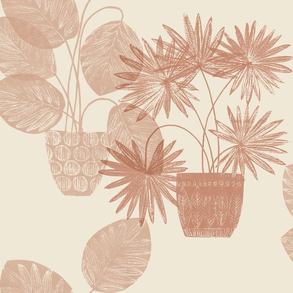 A-Street Prints Aida Pink Potted Plant Wallpaper Sample
