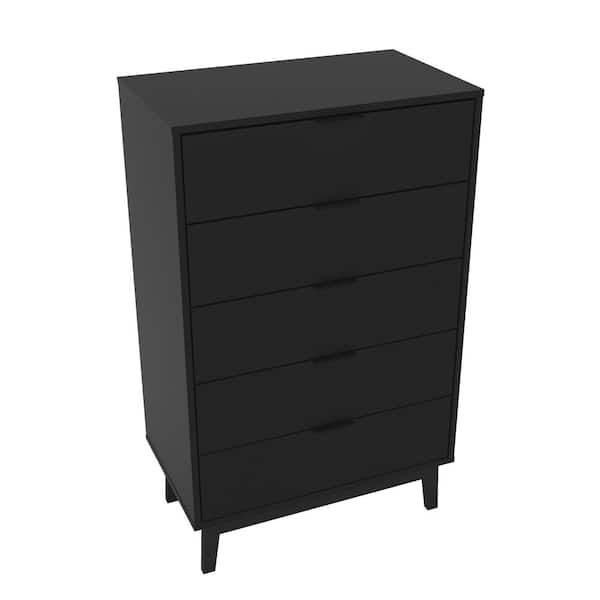 Polifurniture Victoria 5 Drawer Black Chest of Drawers (26.375 in. W x