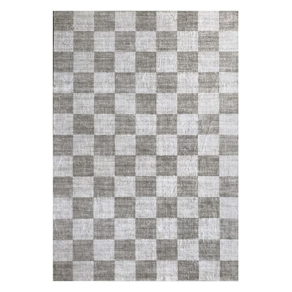 5 ft. x 8 ft. Beige and Brown Checkered Area Rug