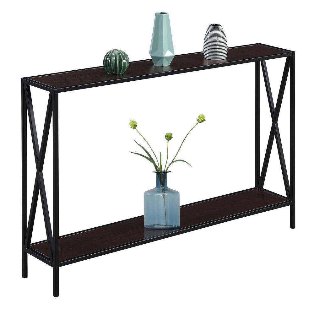 Tucson 48" Espresso and Black Metal Console Table with Shelf