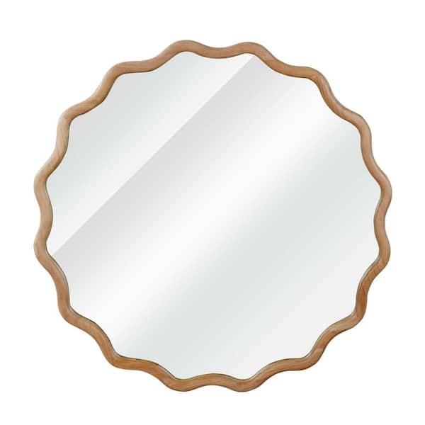 30.00 in. W x 30.00 in. H Round Solid Wood Framed Wall Mount Bathroom Vanity Mirror in Natural Wood