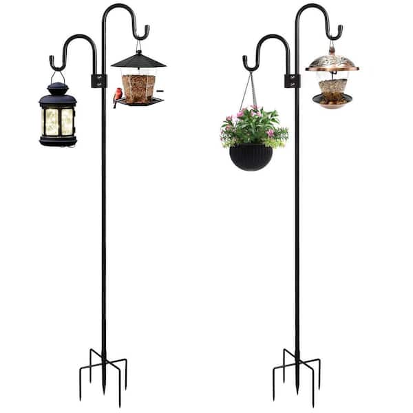 FAWEY TRED INC 92 in. Double Shepherds Hooks for Bird Feeders with 5 Base Prongs Heavy Duty 2 Pack Black Steel