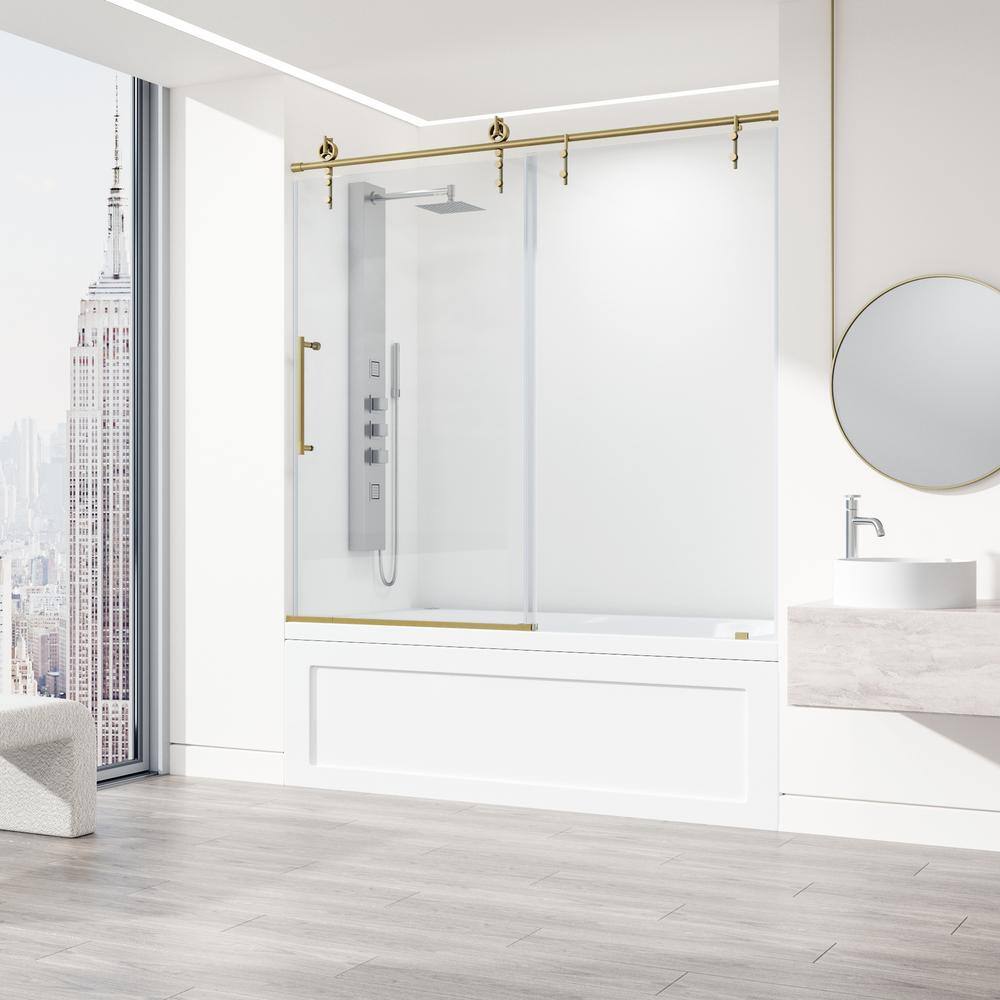 Hamilton Matte Brushed Gold Frameless Sliding Tub Door