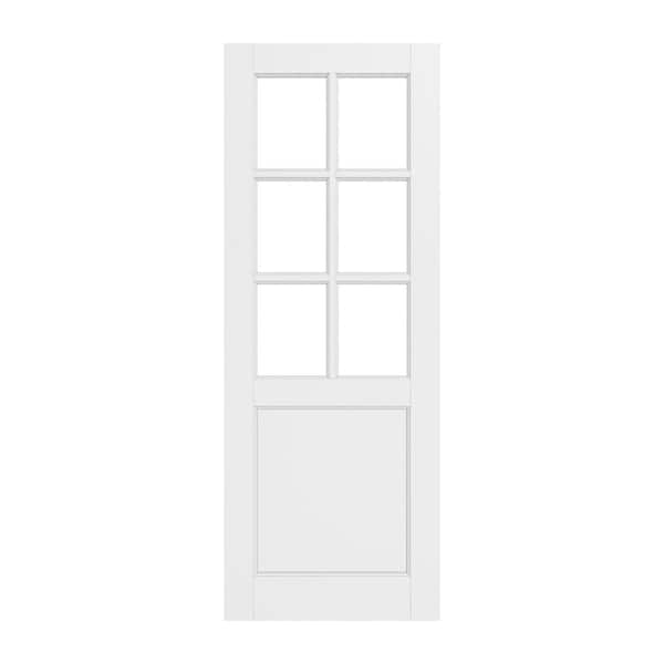ARK DESIGN 30 in. x 96 in. 6-Lite Tempered Clear Glass and Solid Core Manufacture Wood White Primed Interior Door Slab