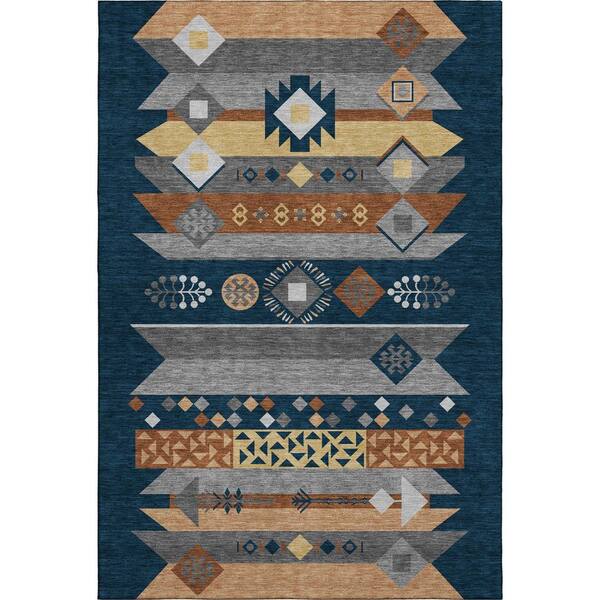 Mayfield Premium Machine Washable Abstract AMF2499 Navy 10 ft. x 14 ft. Area Rug