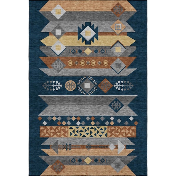 Mayfield Premium Machine Washable Abstract AMF2499 Navy 9 ft. x 12 ft. Area Rug