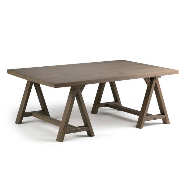 Simpli Home Sawhorse Solid Wood 48 in. Wide Modern Industrial Modern Industrial Coffee Table in Distressed Grey