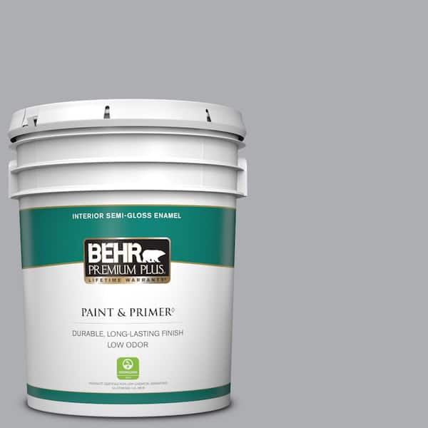 BEHR PREMIUM PLUS 5 gal. #760E-3 Gray Timber Wolf Semi-Gloss Enamel Low Odor Interior Paint & Primer