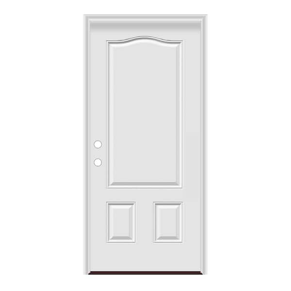 36 in. x 80 in. Right-Hand/Inswing 3-Panel Archtop Primed Steel Prehung Front Door with PVC Frame