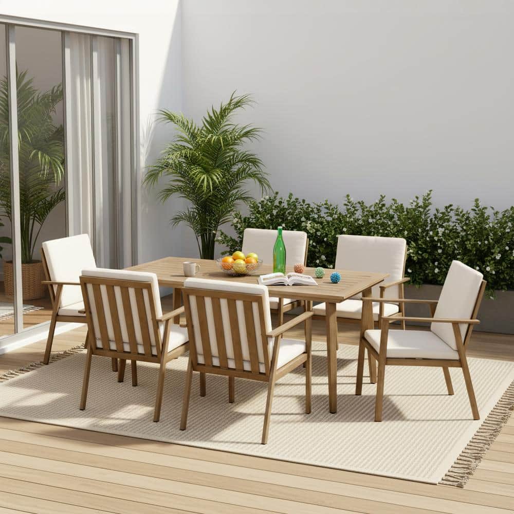 Oakmont Series Brown 7-Piece Aluminum Rectangular Outdoor Dining Set with Light Taupe Cushions price history on PriceWatchPro