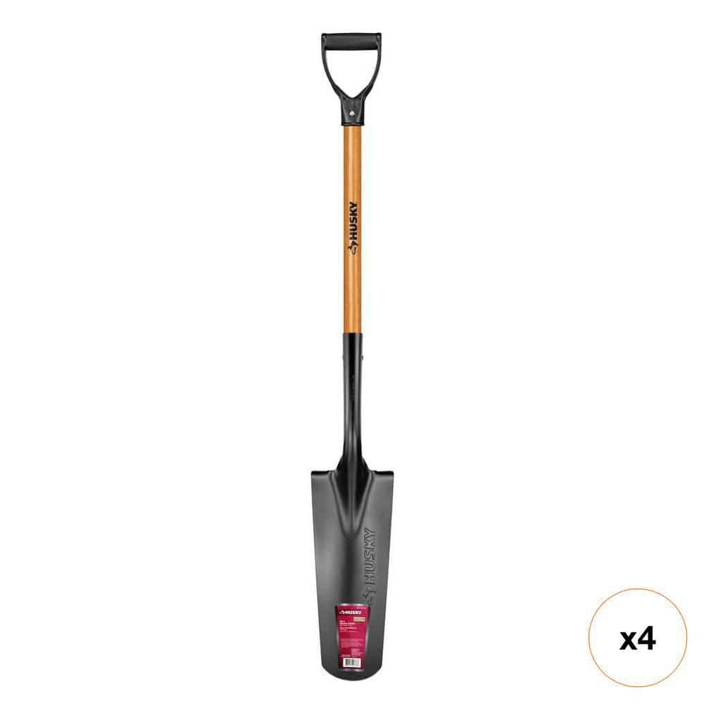 Husky 28 in. Wood Handle D-Grip Carbon Steel Drain Spade (4-Count