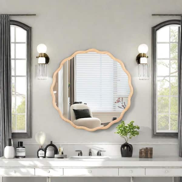 Unbranded Gold 31 in. W x 31 in. H Round Wood Frame Wall Decor Mirror, Dressing Mirror