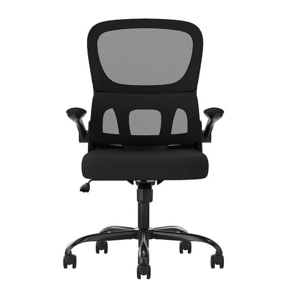 Mesh Reclining Ergonomic Office Chair in Black w/Lumbar Support, Flip Armrest Rolling Wheel for Home Study, Room Office