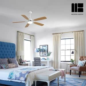 WhisperBloom Blade Span 52 in. Indoor White Ceiling Fan with LED Light Bulbs and Remote Control