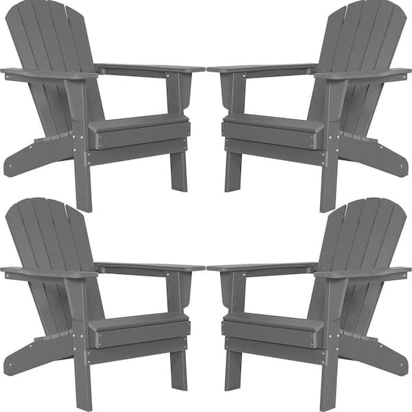JUSKYS Weather Resistant Gray Recycled Plastic Outdoor Patio Adirondack Chair (Set of 4)