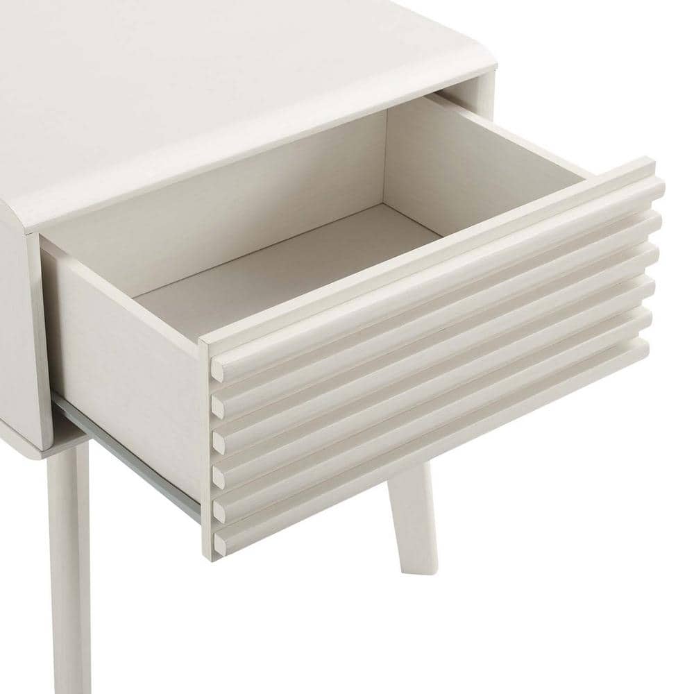 Mid-Century Modern Render End Table with Storage in White