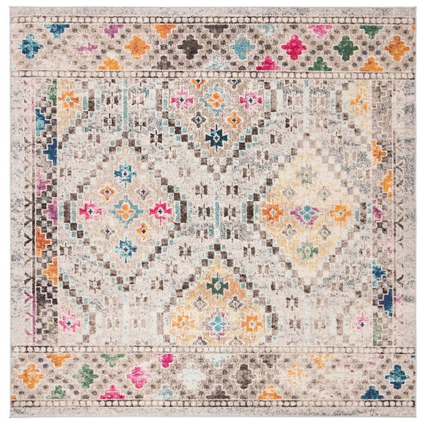 SAFAVIEH Madison Gray/Yellow 7 ft. x 7 ft. Square Geometric Area Rug