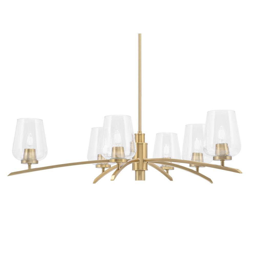 Siena 31 in. 6 Light New Age Brass Chandelier with Clear Bubble Glass Shade