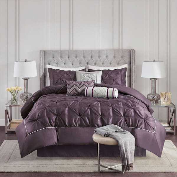 Vivian 7-Piece Plum Polyester Queen Tufted Comforter Set