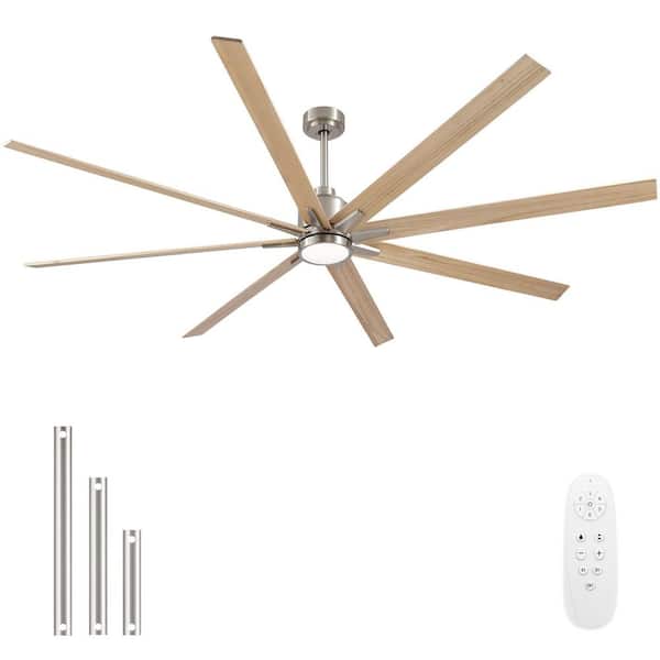 Coastal 84 in. Indoor Brushed Nickel Large Windmill Ceiling Fan with Light, Natural Wood Blades and Remote Control