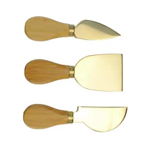Set of 3 Golden Cheese Knives with Bamboo Handle 5 in. x 2 in.