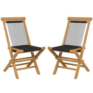 2-Piece Indonesia Teak Folding Outdoor Dining Chair with Woven Rope Seat and Back