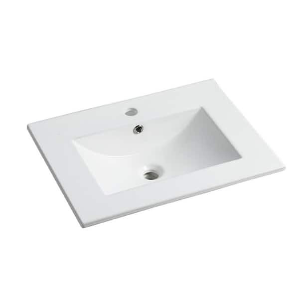 24 in. Vessel Bathroom Sink 18.3 in. White Ceramic with Overflow Drain