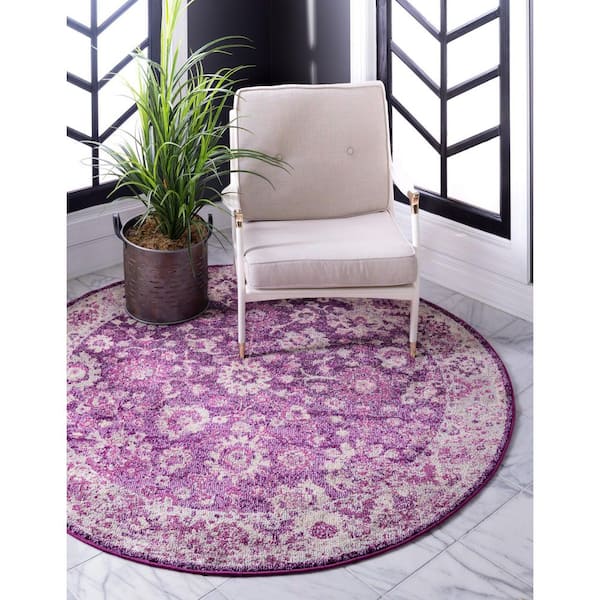 Penrose Krystle Purple 6 ft. x 6 ft. Round Rug