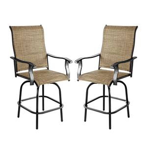 46.4 in. Brown High Back Swivel Bar Stool with Metal Frame and Textilene Cloth Backrest (Set of 2)