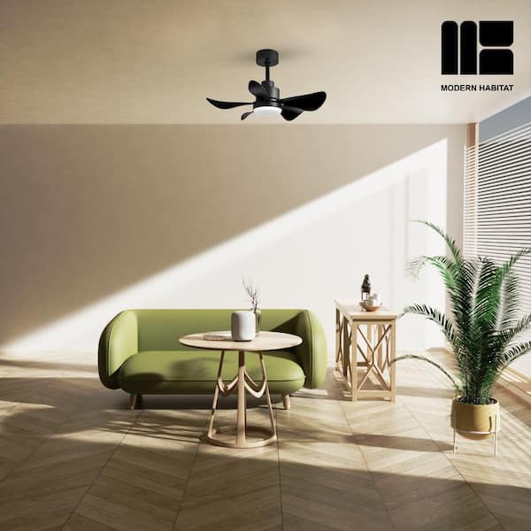 LuminousBreeze 28 in. Indoor Matt Black Ceiling Fan with LED Light Bulbs and Remote Control