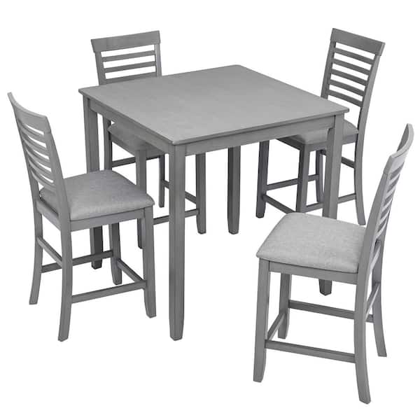 5-Piece Acacia Wood Outdoor Conversation Patio Furniture Set with Gray Cushions