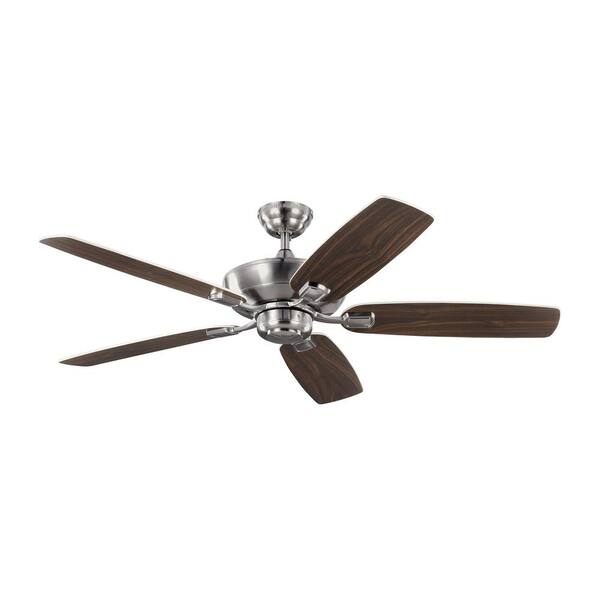 Generation Lighting - Colony Max 52 in. Transitional Brushed Steel Ceiling Fan with Silver and American Walnut Reversible Blades, Pull Chain